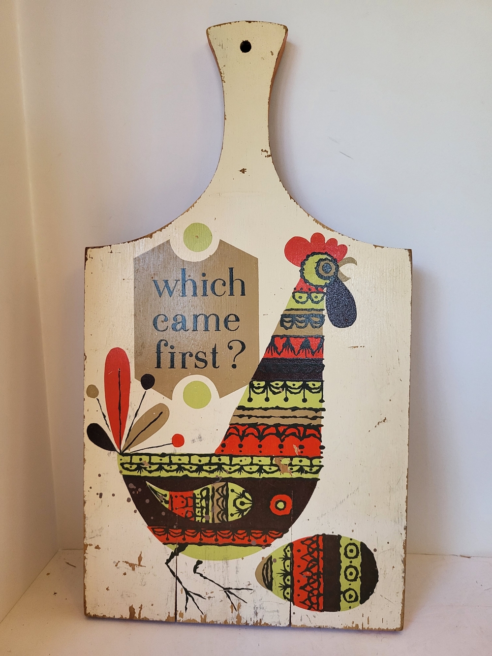 1960d MCM Kitchen Kitsch Wood Folk Art Cutting Board